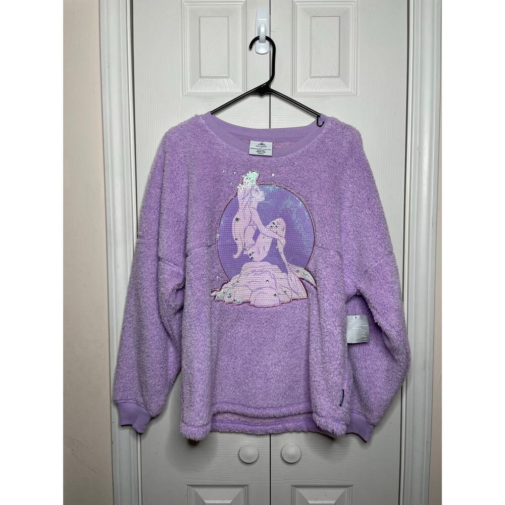 NEW Disney The Little Mermaid Ariel Purple Fuzzy Spirit Jersey Top Size Small